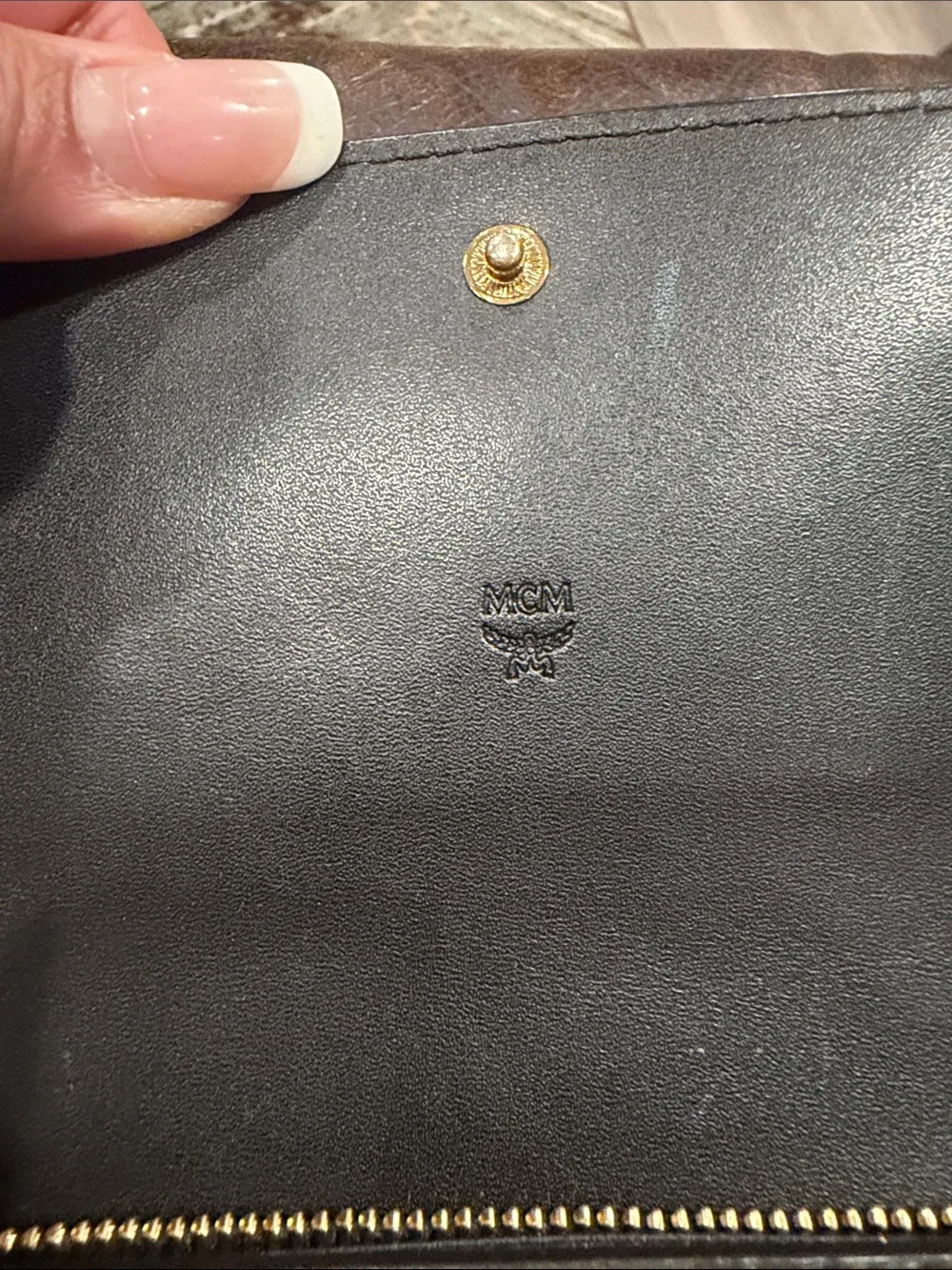 MCM Metallic Gold Logo Fold Wallet